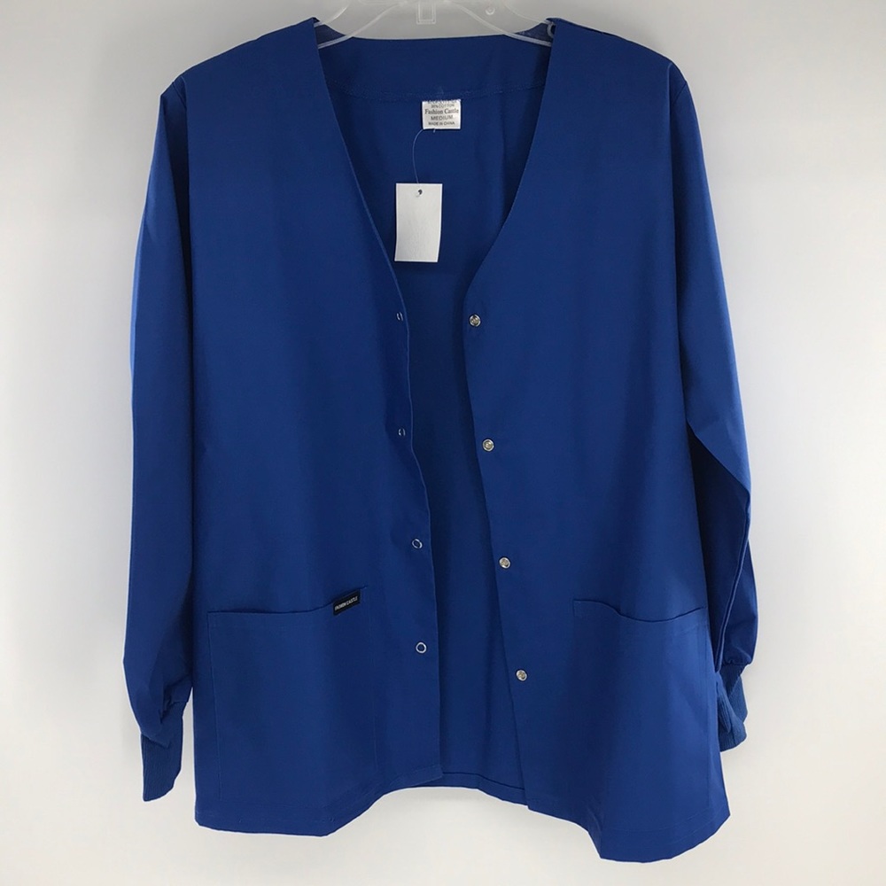 NEW Medium Scrub Top Jacket Royal Blue Button down